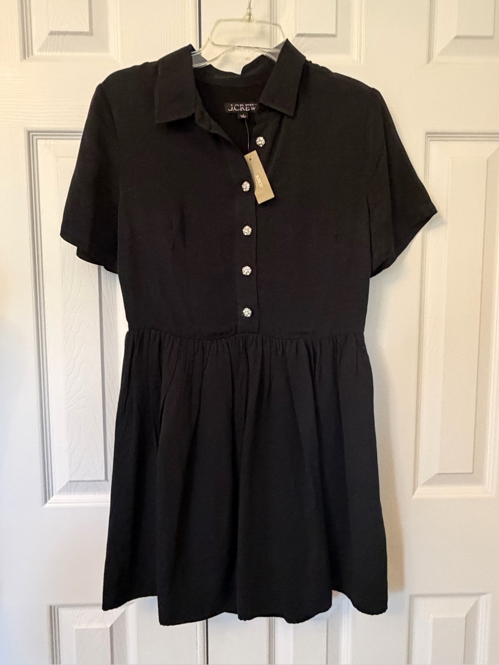 NWT J. Crew Black Taffeta Gemstone Button A Line Shirt Dress - Picture 4 of 16